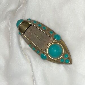 Turkey Brass Faux Turquoise Shoe Ashtray Incense Burner Tobacciana